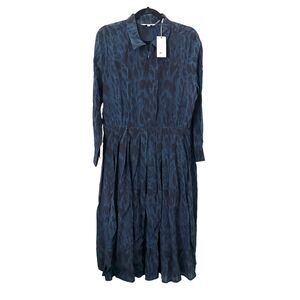 TUCKER Allyson Belted Silk Dress‎ Indigo Safari NWT Sz Large